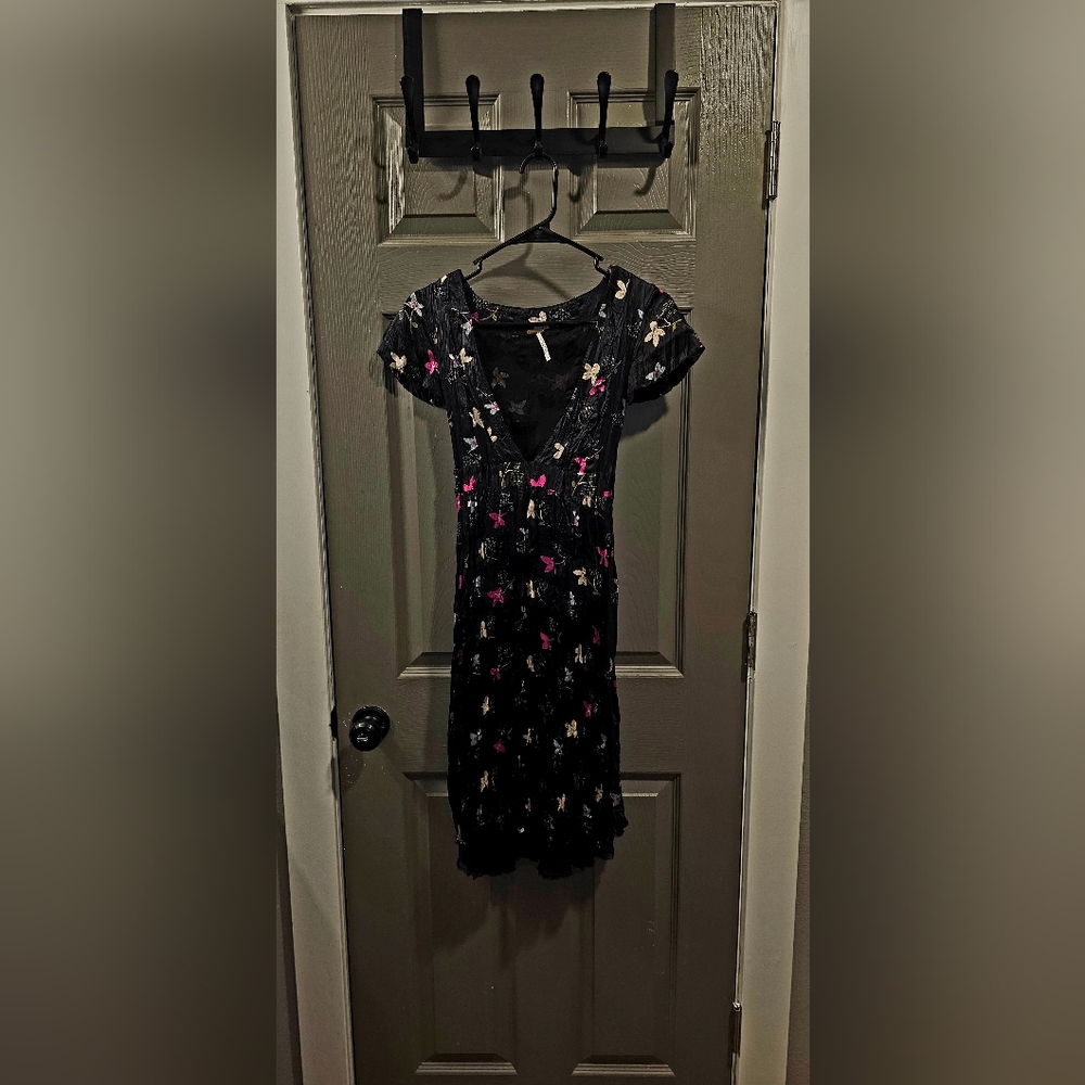 Free People Black Dress with Pink Floral Pattern